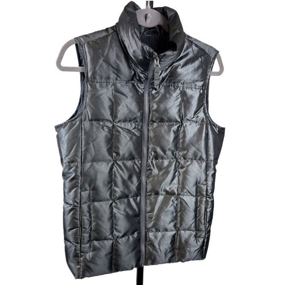 Lands End Down Puffer Vest Women's Size Small Gunmetal Gray Full Zip